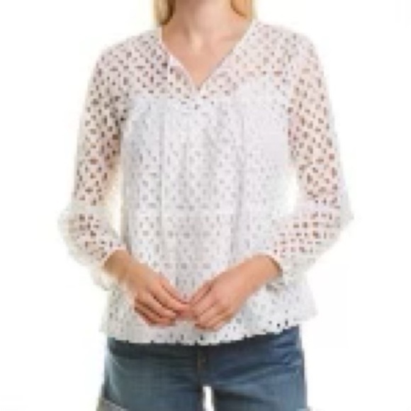 White V-Neck Bishop Sleeve Blouse. SIZE LARGE - Picture 1 of 5